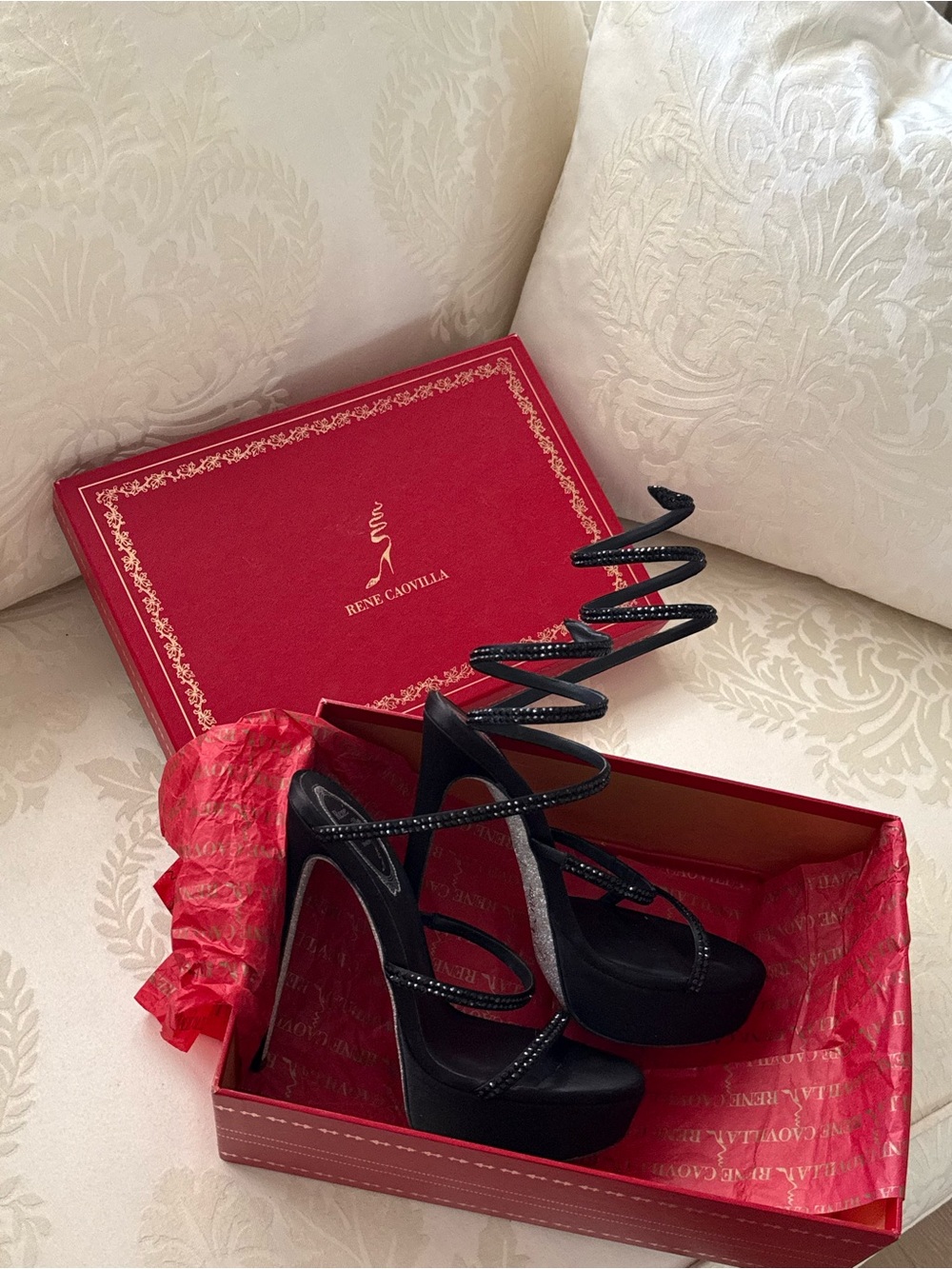 Rene Caovilla snake wrap around crystal embellished platform size 36 6